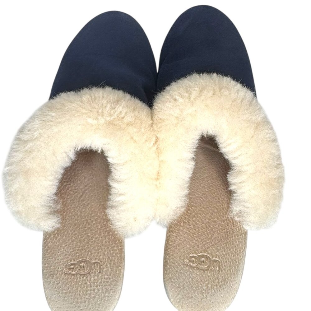 UGG Kalie Navy Blue Sherpa Lined Wooden Clogs Size US 6 - Picture 7 of 10